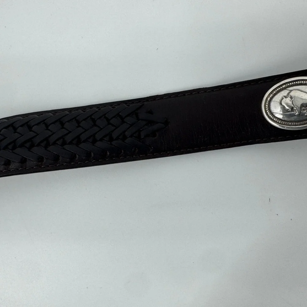 Fossil Leather Belt Mens 34 Brown Braided Buffalo Concho Western‎ Silver Buckle